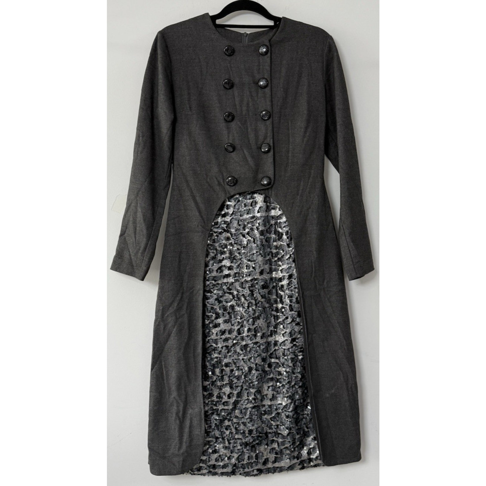 Barelli Silk Wool Blend Long Coat Dress Gray Solid Long Sleeve Size 8